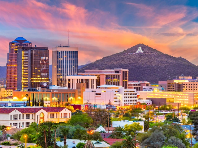 Tucson A Mountain and downtown at sunset